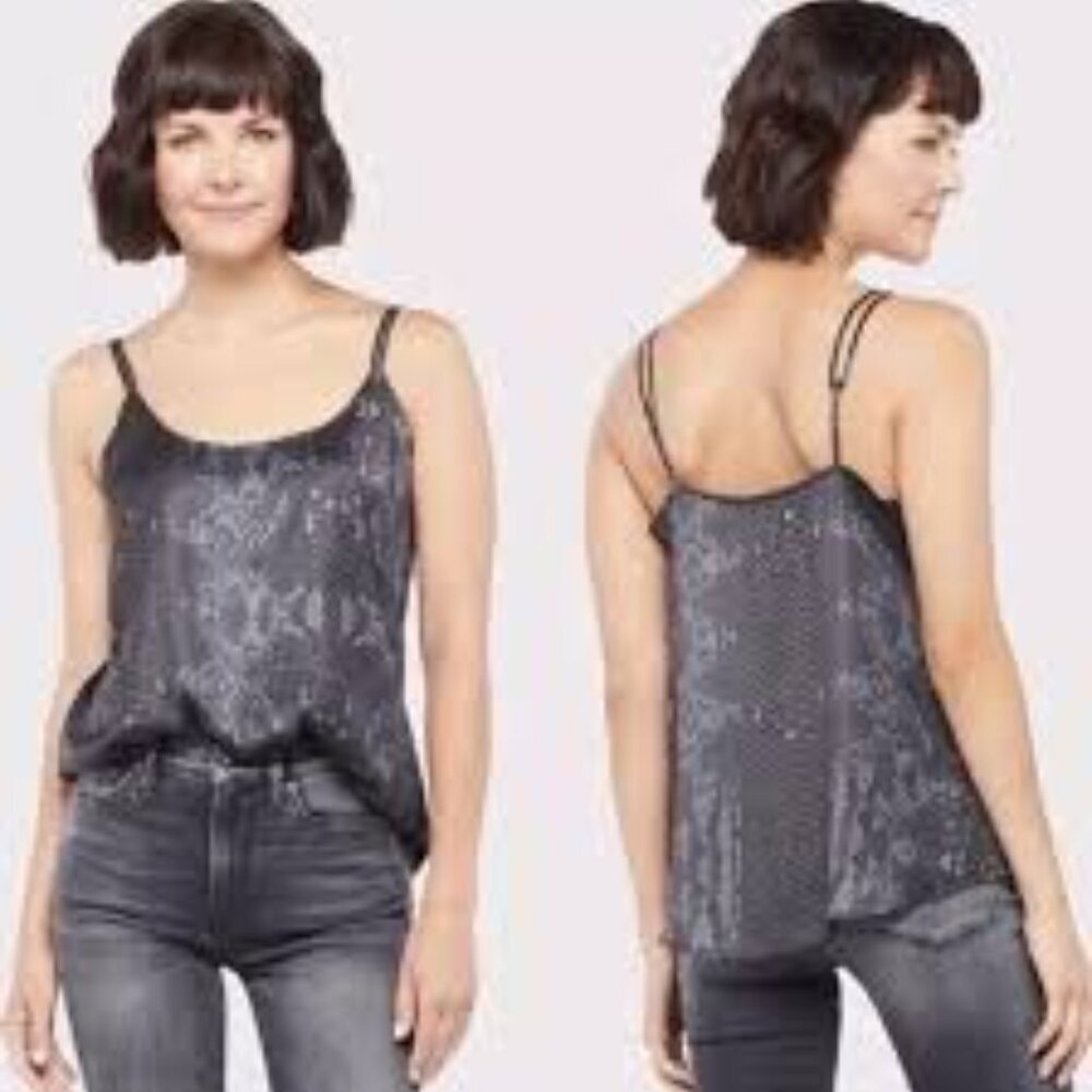 ✅ David Lerner x Evereve Silky Snake Print Cami‎ MEDIUM Black Patterned Top